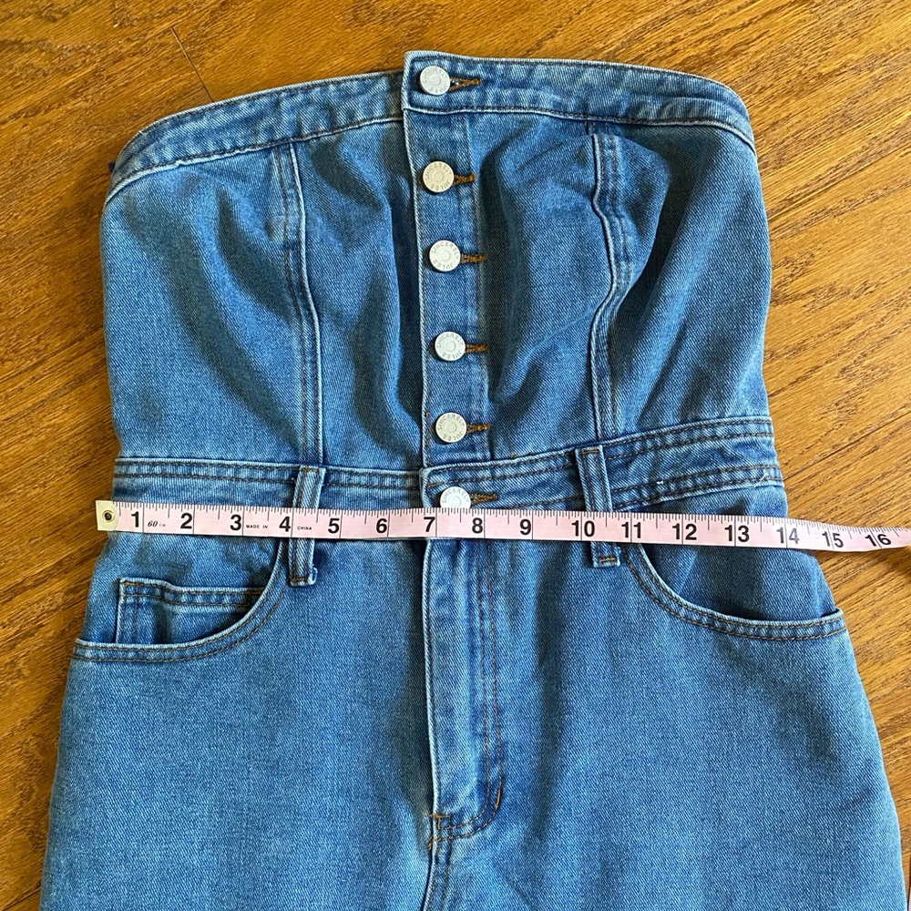 Strapless Light Blue Denim Midi Dress - Picture 6 of 12
